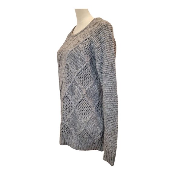AMERICAN EAGLE SZ M Womens Cotton/Wool Blend Diamond Pattern Knit Sweater Gray - Picture 5 of 11